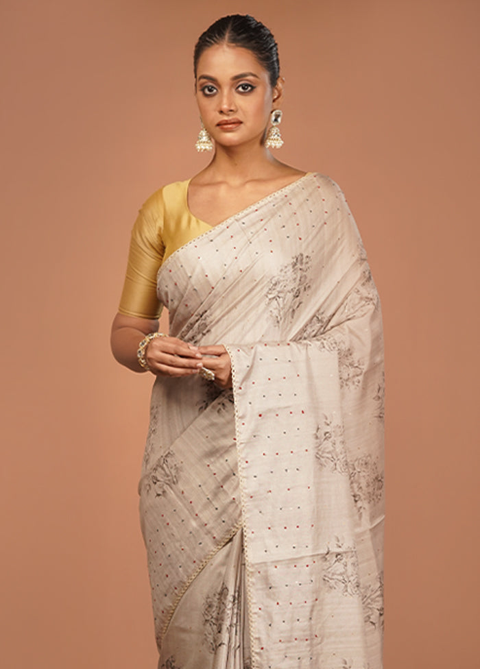White Tussar Silk Saree With Blouse Piece