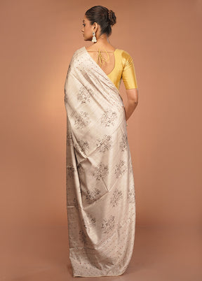 White Tussar Silk Saree With Blouse Piece