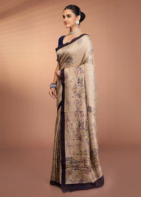 Cream Tussar Silk Saree With Blouse Piece
