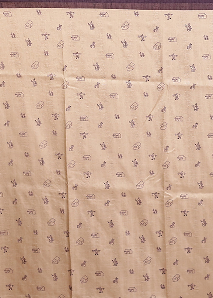 Cream Tussar Silk Saree With Blouse Piece