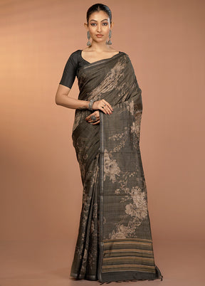 Black Tussar Silk Saree With Blouse Piece