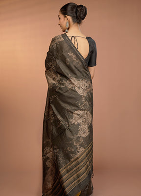 Black Tussar Silk Saree With Blouse Piece