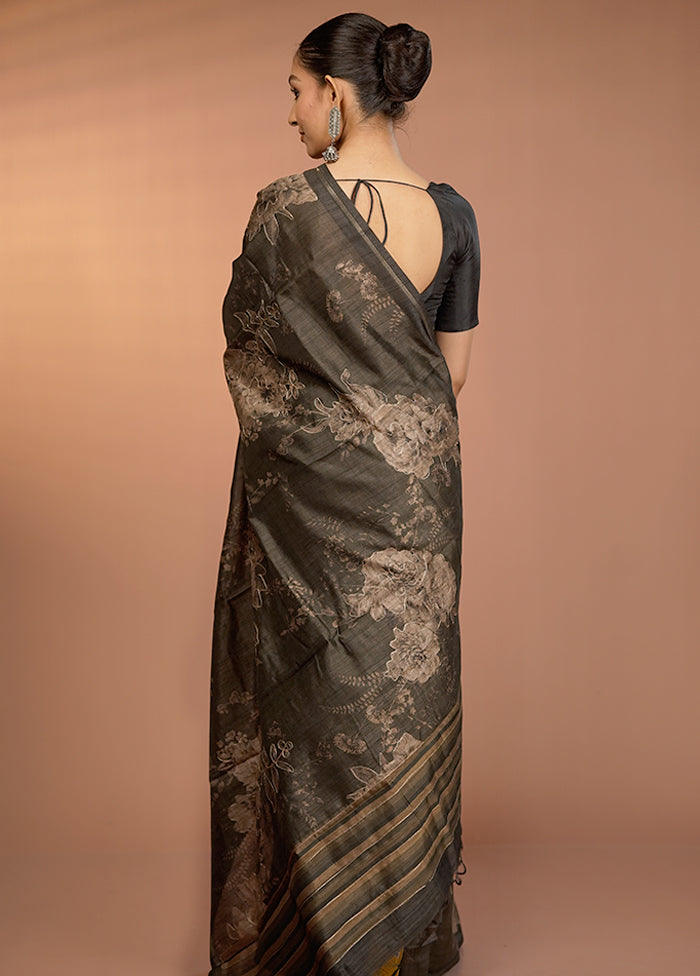 Black Tussar Silk Saree With Blouse Piece