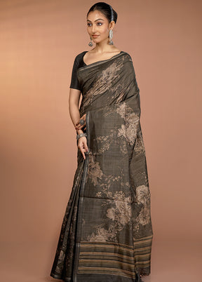 Black Tussar Silk Saree With Blouse Piece