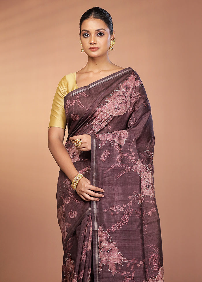 Purple Tussar Silk Saree With Blouse Piece