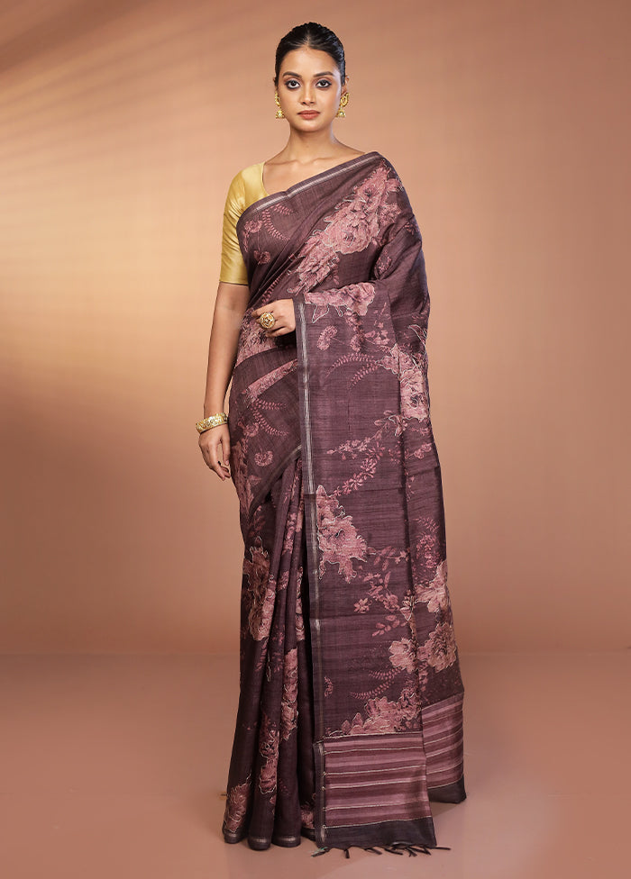 Purple Tussar Silk Saree With Blouse Piece