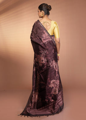 Purple Tussar Silk Saree With Blouse Piece