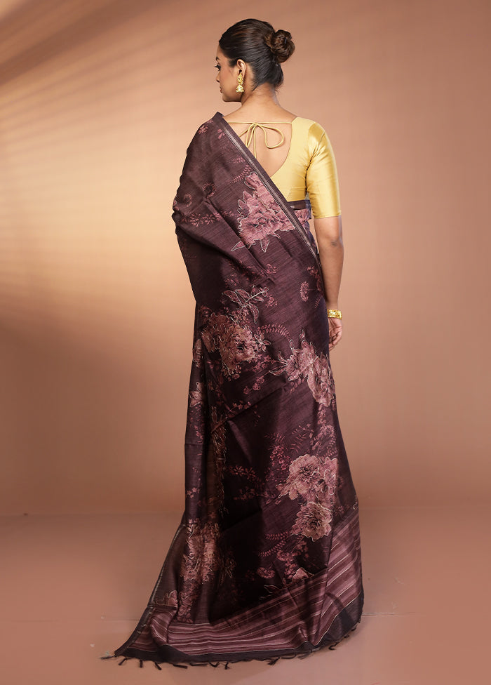 Purple Tussar Silk Saree With Blouse Piece