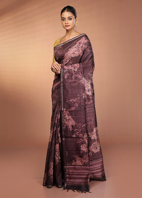 Purple Tussar Silk Saree With Blouse Piece