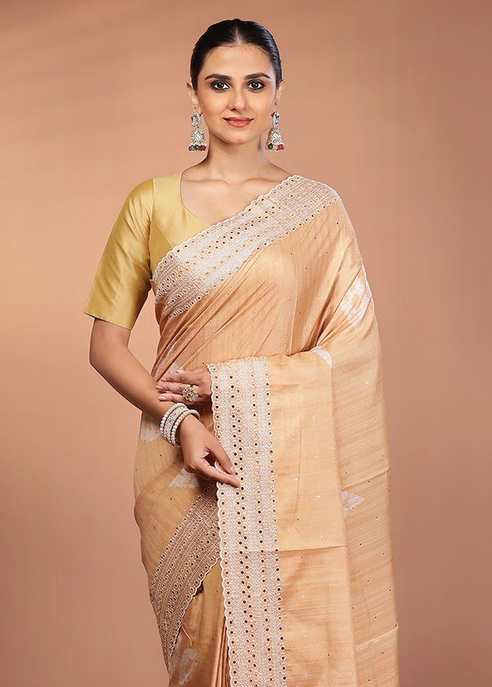Yellow Tussar Silk Saree With Blouse Piece