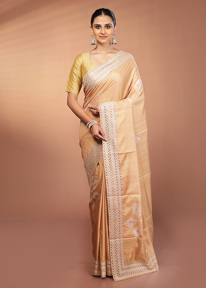 Yellow Tussar Silk Saree With Blouse Piece