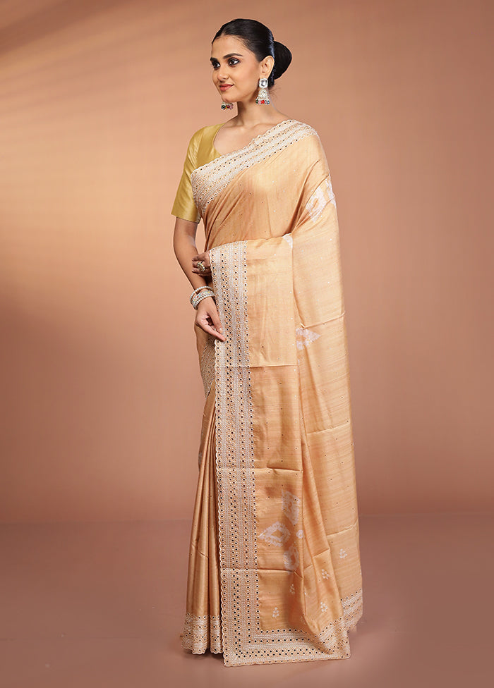 Yellow Tussar Silk Saree With Blouse Piece