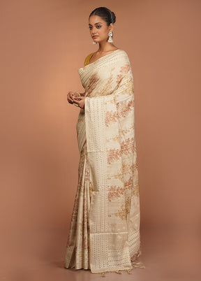 Cream Tussar Silk Saree With Blouse Piece