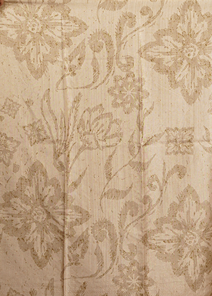 Cream Tussar Silk Saree With Blouse Piece