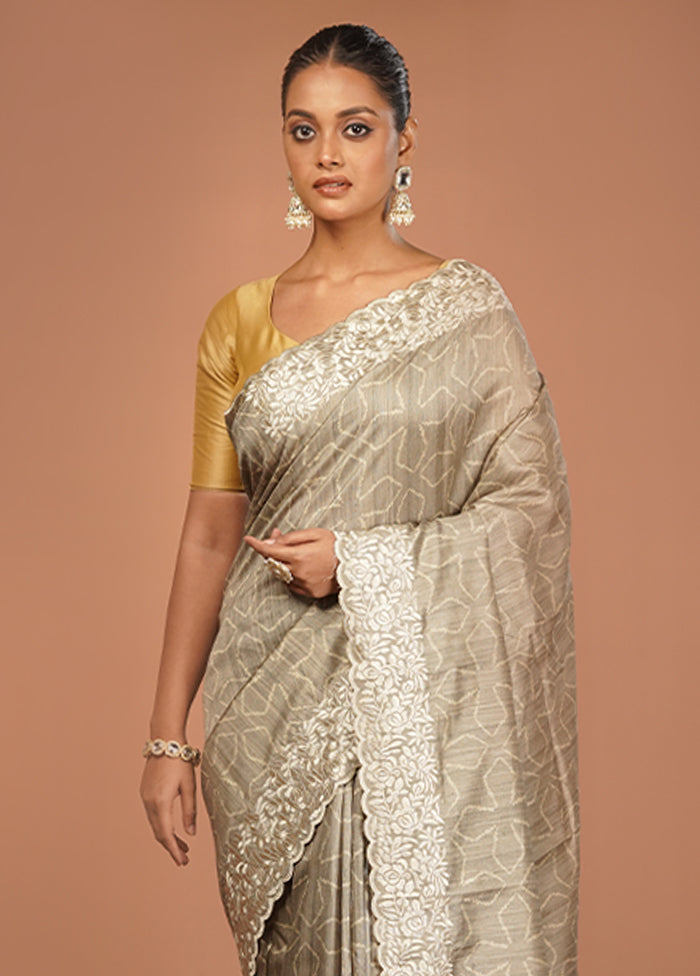 Green Tussar Silk Saree With Blouse Piece