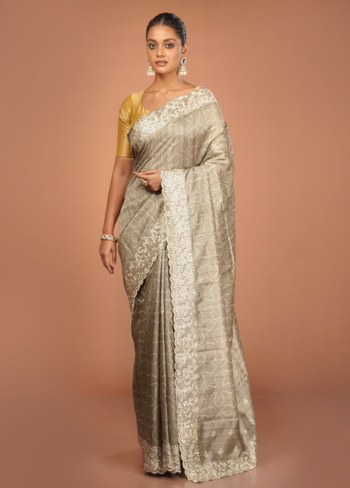 Green Tussar Silk Saree With Blouse Piece