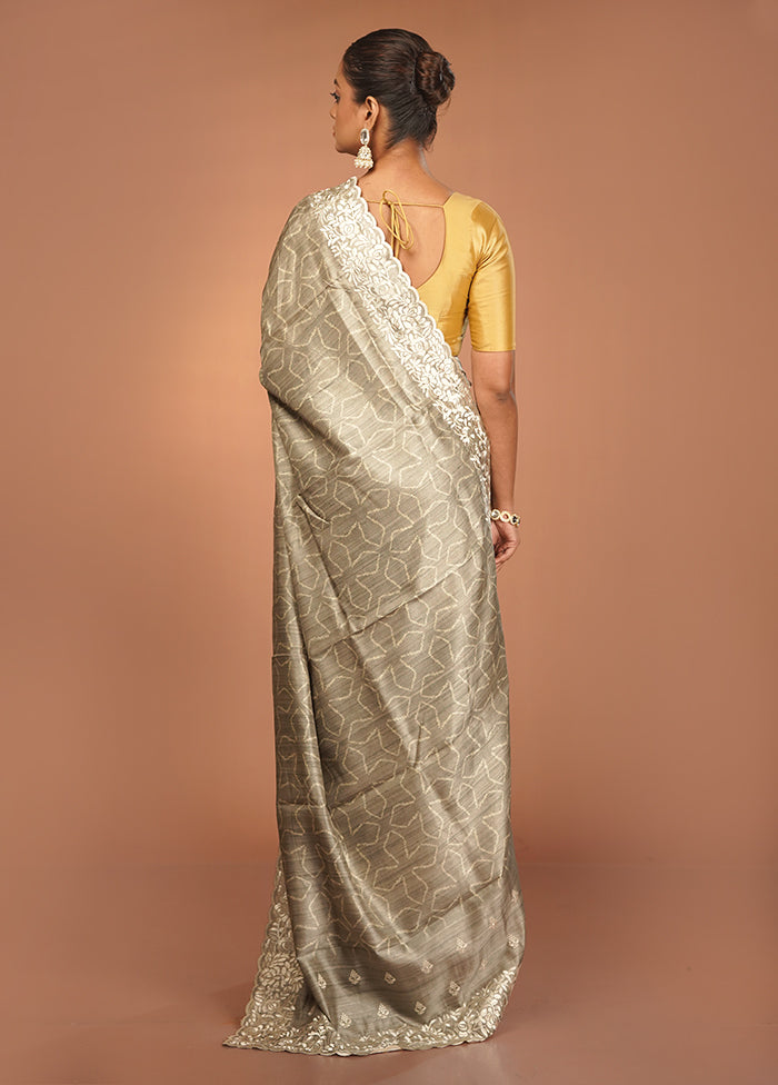 Green Tussar Silk Saree With Blouse Piece