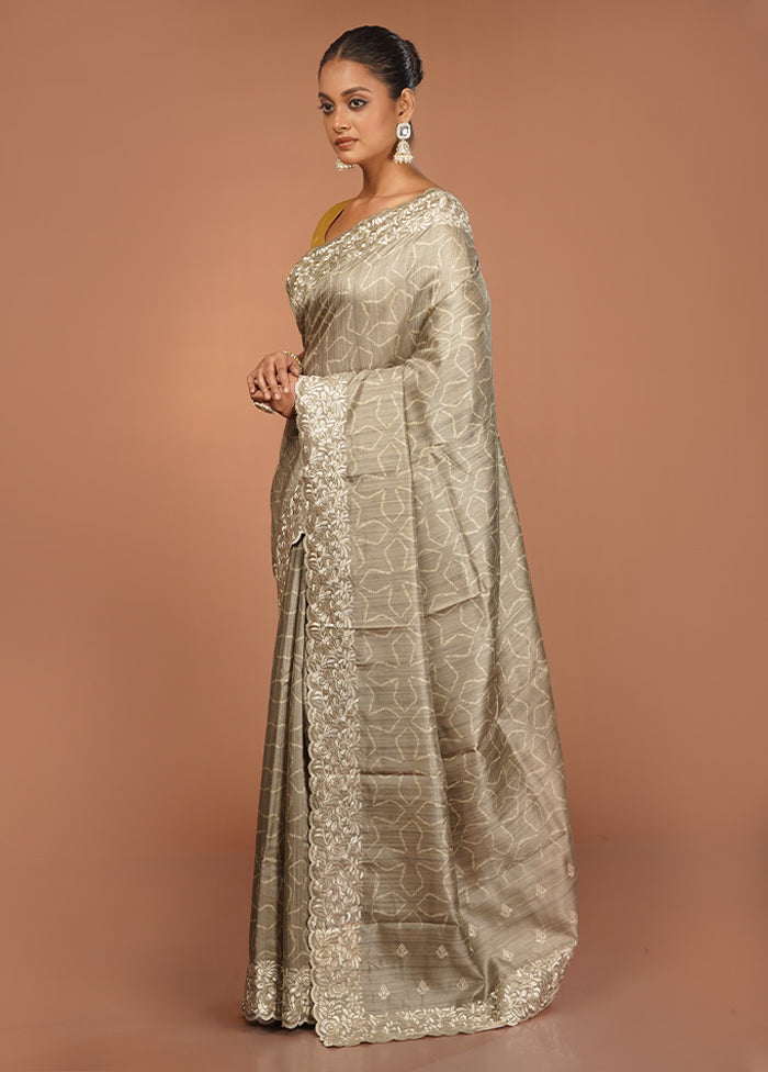 Green Tussar Silk Saree With Blouse Piece