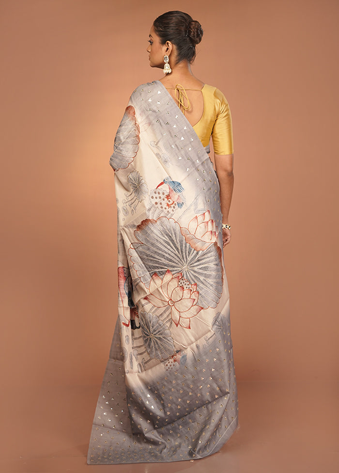 Pink Tussar Silk Saree With Blouse Piece