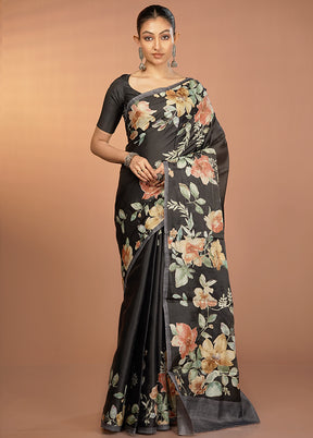 Black Tussar Silk Saree With Blouse Piece