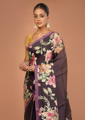 Purple Tussar Silk Saree With Blouse Piece
