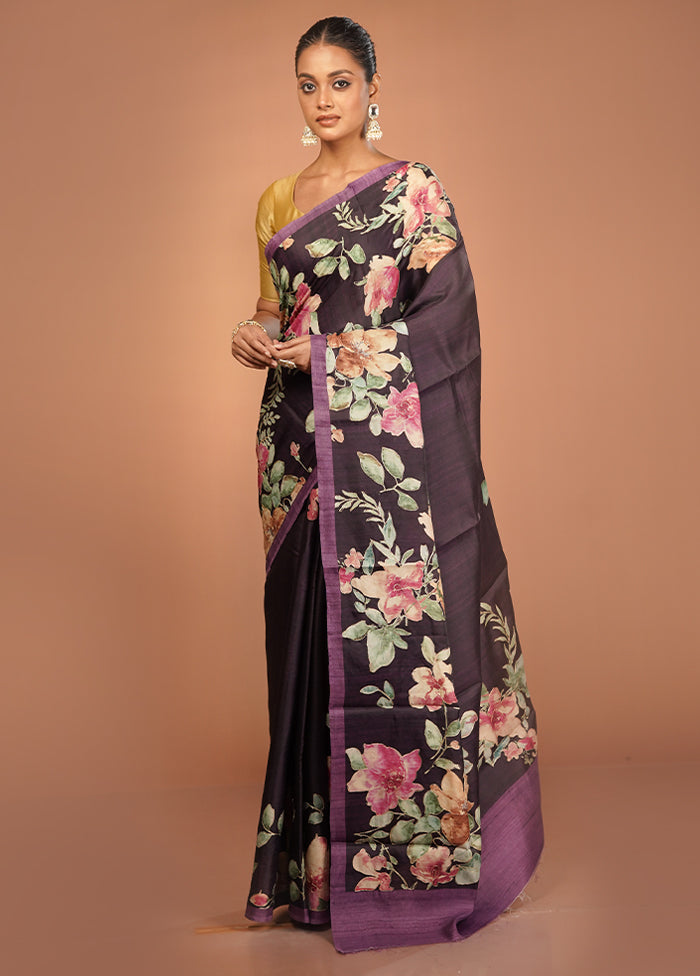 Purple Tussar Silk Saree With Blouse Piece