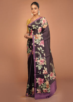 Purple Tussar Silk Saree With Blouse Piece