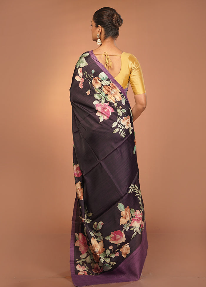 Purple Tussar Silk Saree With Blouse Piece
