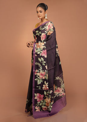 Purple Tussar Silk Saree With Blouse Piece