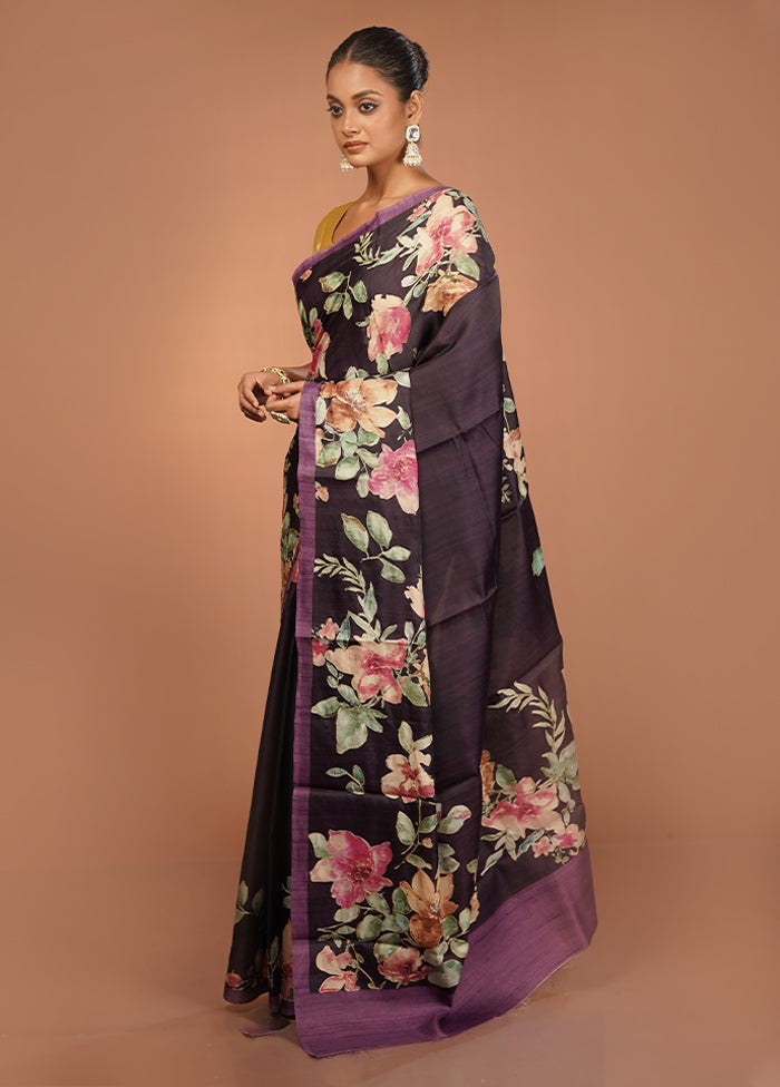 Purple Tussar Silk Saree With Blouse Piece