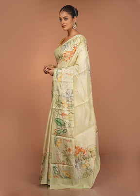 Green Tussar Silk Saree With Blouse Piece