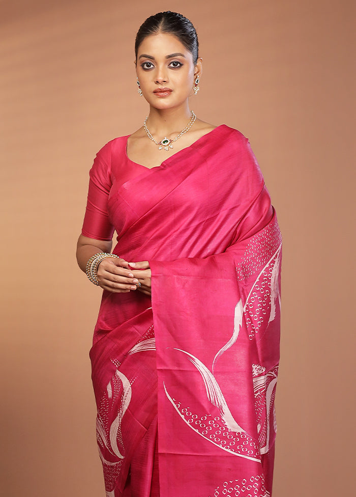 Pink Printed Pure Silk Saree Without Blouse Piece