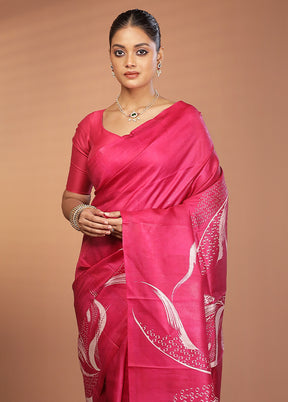 Pink Printed Pure Silk Saree Without Blouse Piece