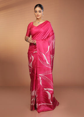 Pink Printed Pure Silk Saree Without Blouse Piece