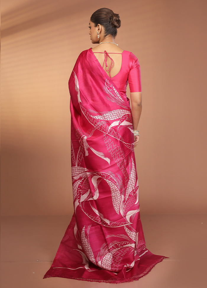 Pink Printed Pure Silk Saree Without Blouse Piece
