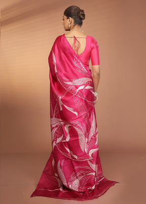 Pink Printed Pure Silk Saree Without Blouse Piece