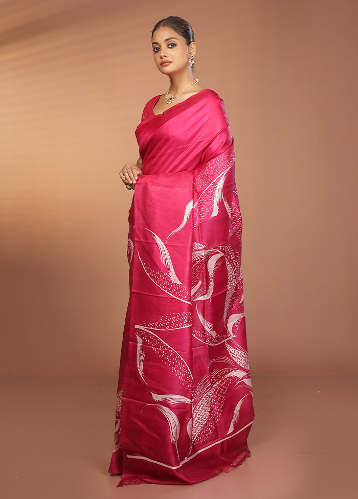Pink Printed Pure Silk Saree Without Blouse Piece