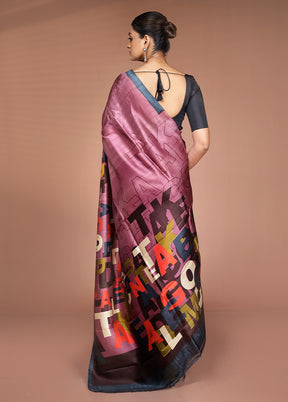 Purple Printed Pure Silk Saree Without Blouse Piece