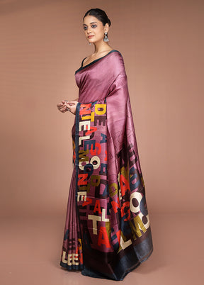 Purple Printed Pure Silk Saree Without Blouse Piece