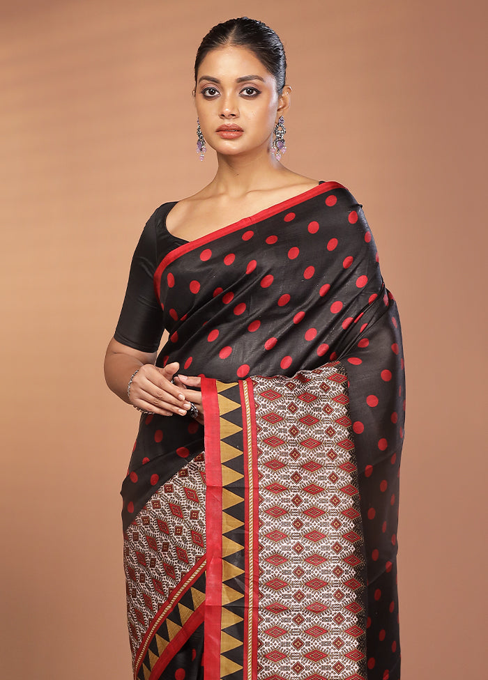 Black Printed Silk Saree Without Blouse Piece