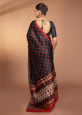 Black Printed Silk Saree Without Blouse Piece