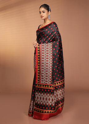 Black Printed Silk Saree Without Blouse Piece