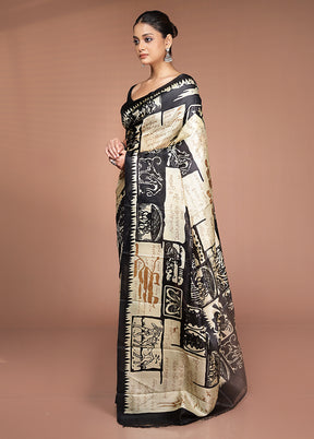 Cream Printed Pure Silk Saree Without Blouse Piece