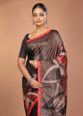 Black Printed Pure Silk Saree Without Blouse Piece