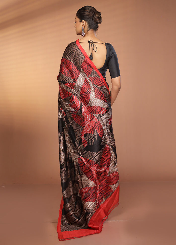Black Printed Pure Silk Saree Without Blouse Piece