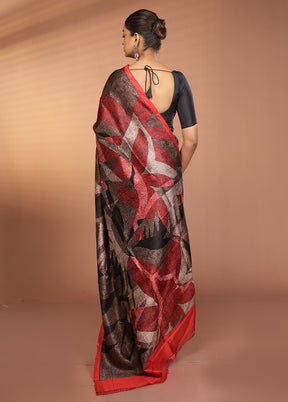Black Printed Pure Silk Saree Without Blouse Piece