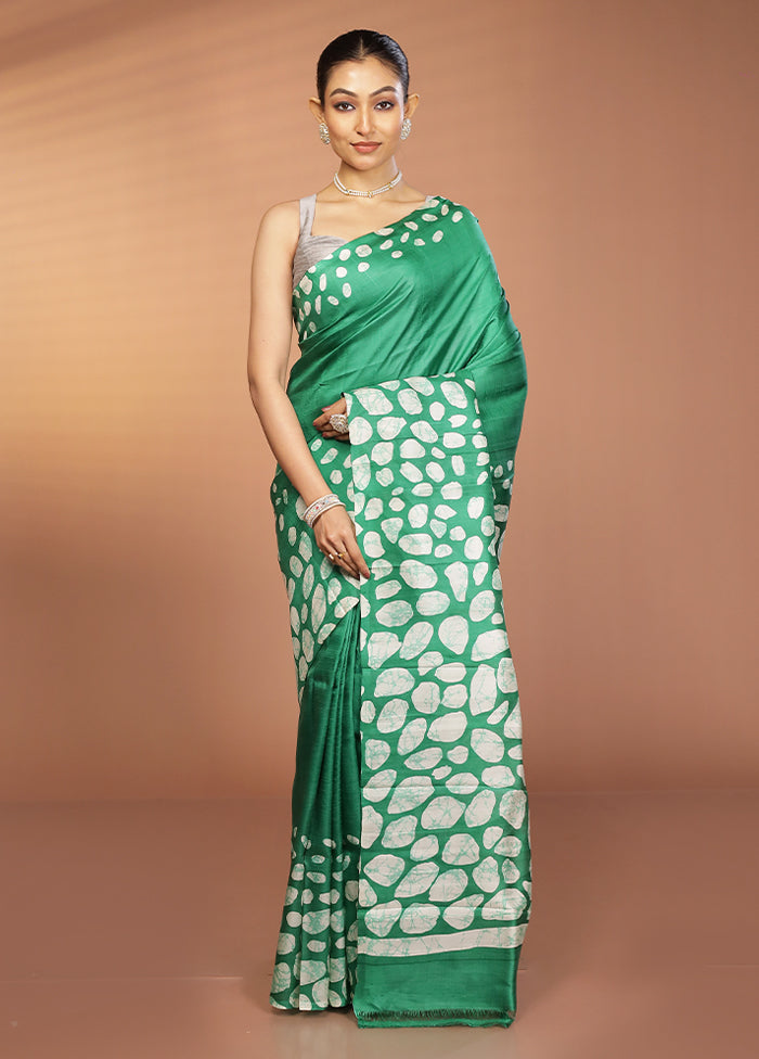 Blue Printed Pure Silk Saree Without Blouse Piece