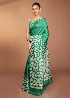 Blue Printed Pure Silk Saree Without Blouse Piece