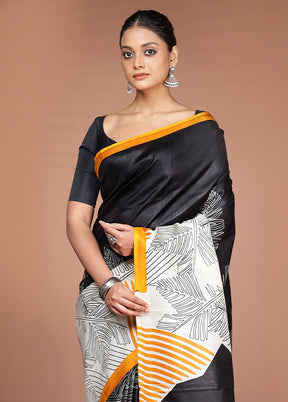 Black Printed Pure Silk Saree Without Blouse Piece