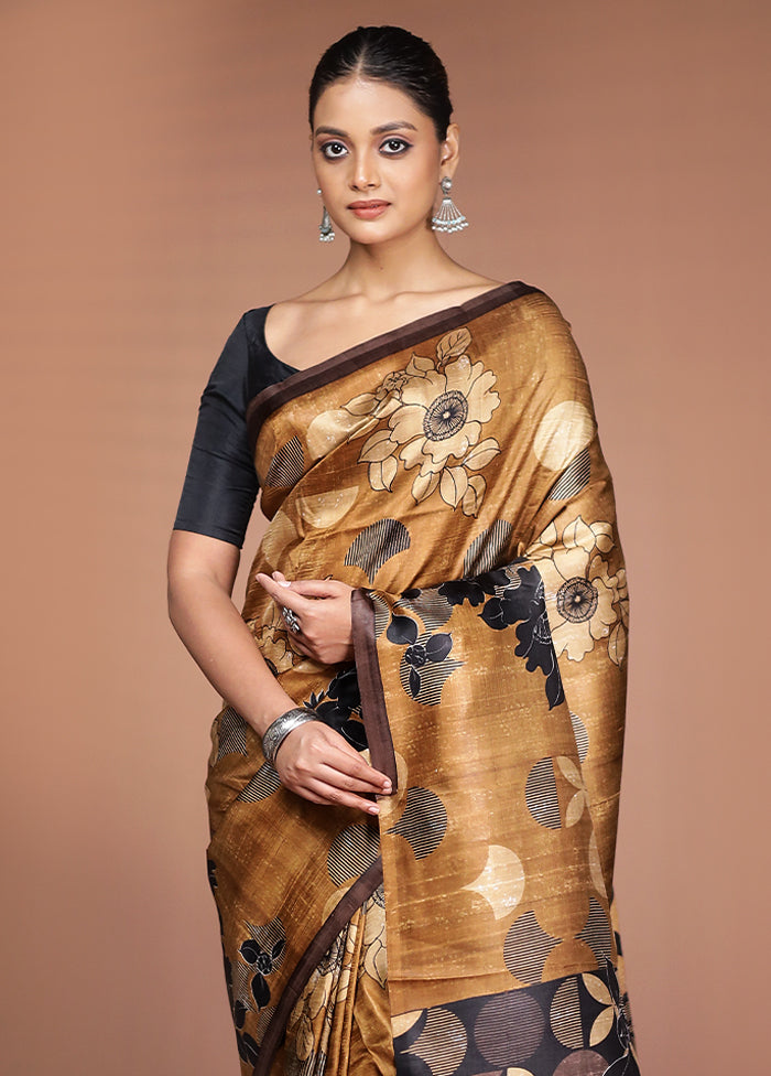 Cream Printed Pure Silk Saree Without Blouse Piece